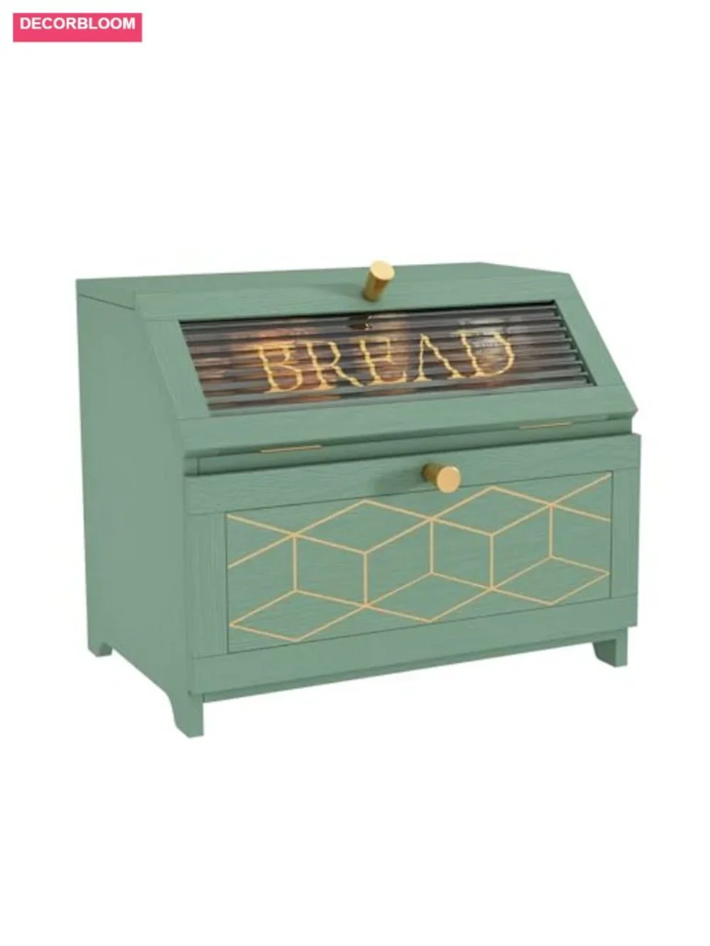 Double Layer Wood Bread Box with Golden Trim, Large Capacity Kitchen Countertop